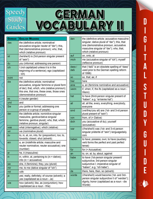 German Vocabulary II (Speedy Language Study Guides), Speedy Publishing