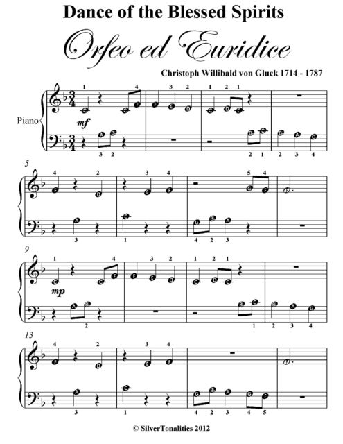 Dance of the Blessed Spirits Beginner Piano Sheet Music, Christoph Gluck
