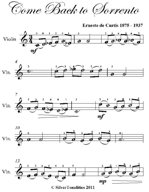 Come Back to Sorrento Easy Violin Sheet Music, Ernesto de Curtis