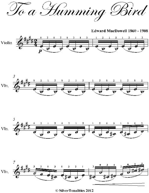 To a Humming Bird Easy Violin Sheet Music, Edward MacDowell