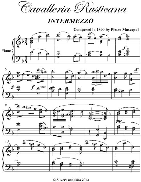 Cavalleria Rusticana Intermediate Piano Sheet Music, Pietro Mascagni