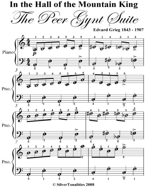 In the Hall of the Mountain King Peer Gynt Suite Easy Piano Sheet Music, Edvard Grieg