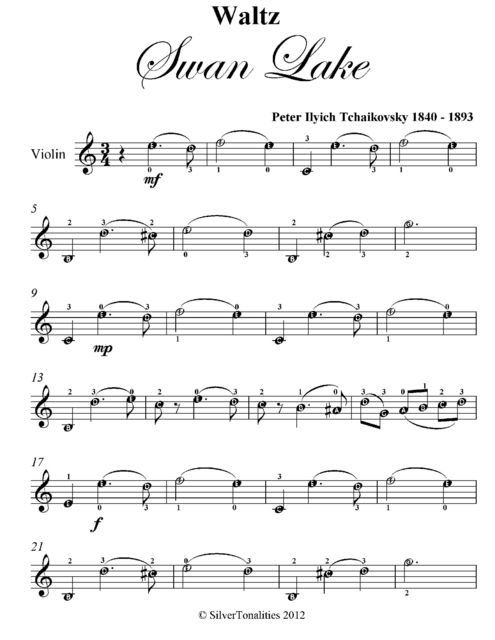 Swan Lake Easy Violin Sheet Music, Peter Ilyich Tchaikovsky
