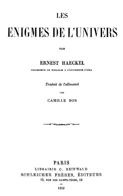 Les énigmes de l'Univers, Ernst Haeckel