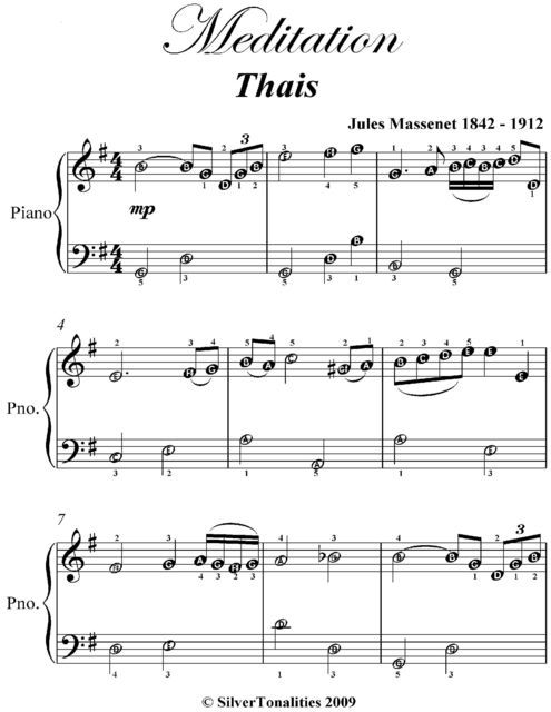 Meditation Thais Easiest Piano Sheet Music, Jules Massenet