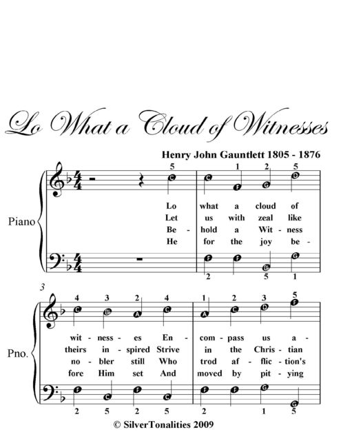 Lo What a Cloud of Witnesses Easy Piano Sheet Music, Henry John Gauntlett