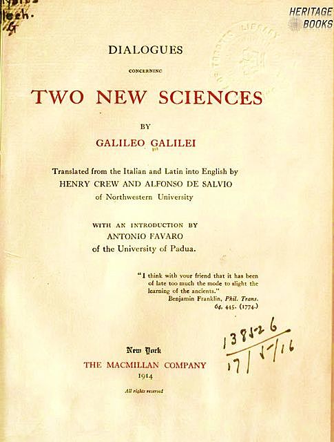 Dialogues Concerning Two New Sciences of Galileo Galilei, Galileo Galilei, Steven Handsen