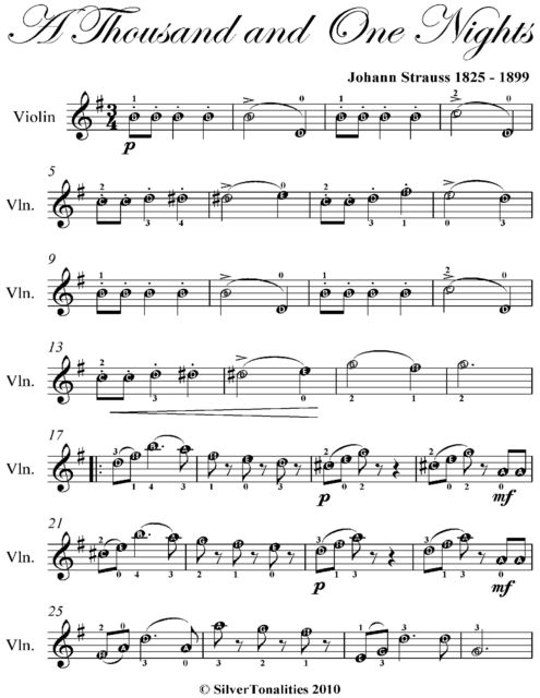 A Thousand and One Nights Easy Violin Sheet Music, Johann Strauss