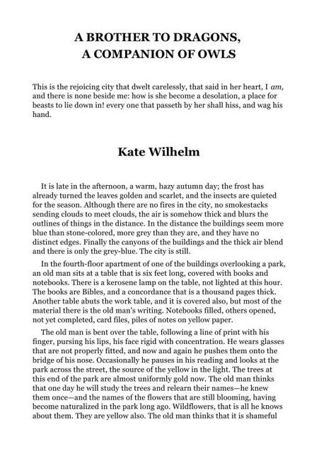 A Brother to Dragons, a Companion of Owls, Kate Wilhelm