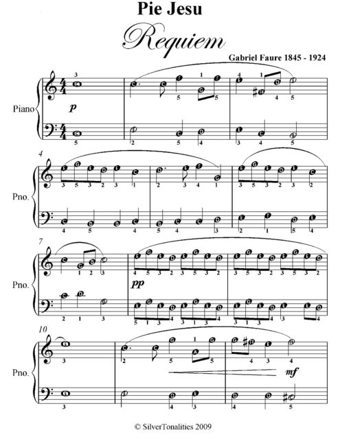 Pie Jesu Requiem Easy Piano Sheet Music, Gabriel Faure