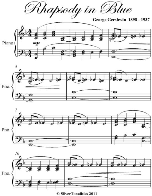 Rhapsody in Blue Intermediate Piano Sheet Music, George Gershwin