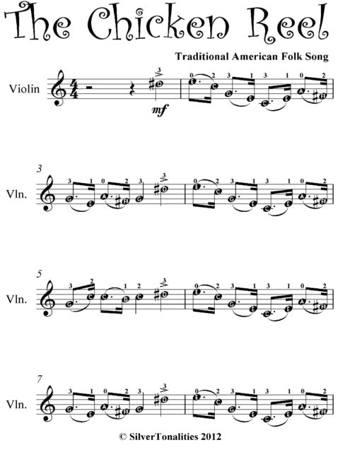 Chicken Reel Easy Violin Sheet Music, Traditional American Folk Song
