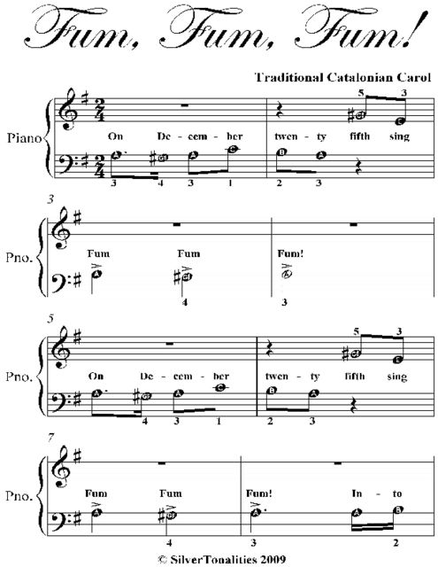 Fum Fum Fum Beginner Piano Sheet Music, Traditional Carol