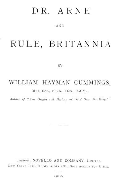 Dr. Arne and Rule, Britannia, William Hayman Cummings