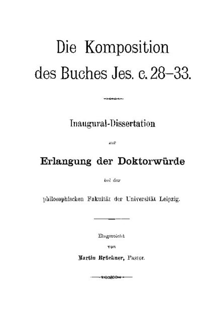 Die Komposition des Buches Jes. c. 28–33, Martin Brückner