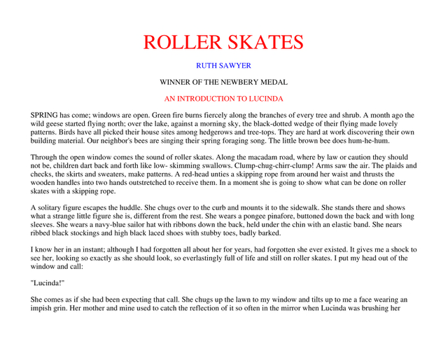 ROLLER SKATES, Ruth Sawyer