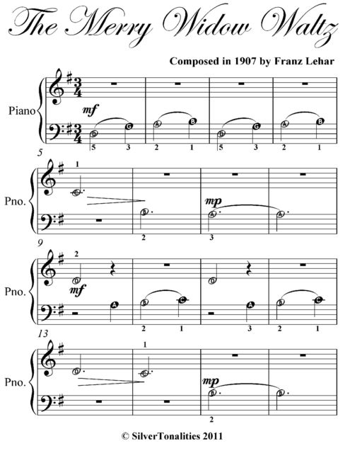 Merry Widow Waltz Beginner Piano Sheet Music, Franz Lehar