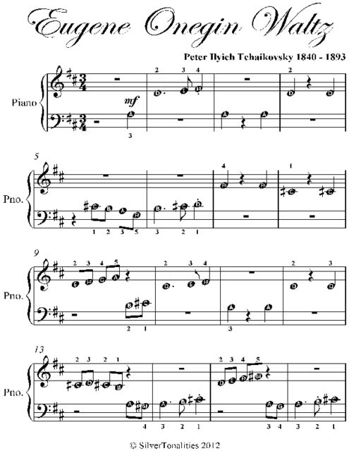 Eugene Onegin Waltz Beginner Piano Sheet Music, Peter Ilyich Tchaikovsky