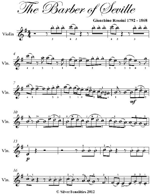 Barber of Seville Easy Violin Sheet Music, Gioachino Rossini