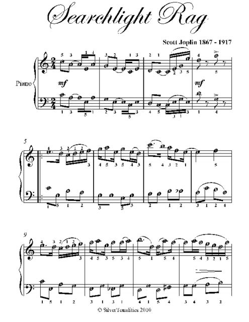 Searchlight Rag Easy Piano Sheet Music, Scott Joplin