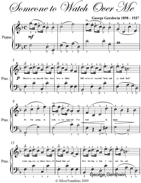 Someone to Watch Over Me Easy Piano Sheet Music, George Gershwin