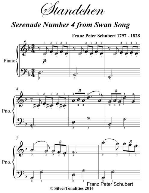 Standchen Serenade Number 4 from Swan Song Easiest Piano Sheet Music, Franz Schubert