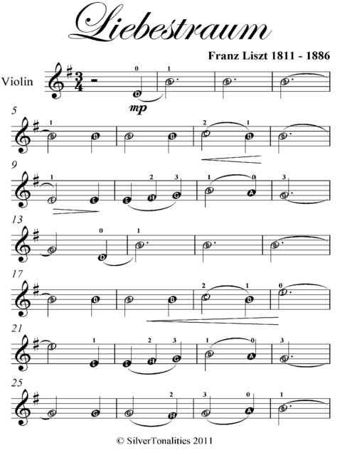 Liebestraum Easy Violin Sheet Music, Franz Liszt