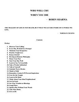 WHO WILL CRY WHEN U DIE, Robin Sharma