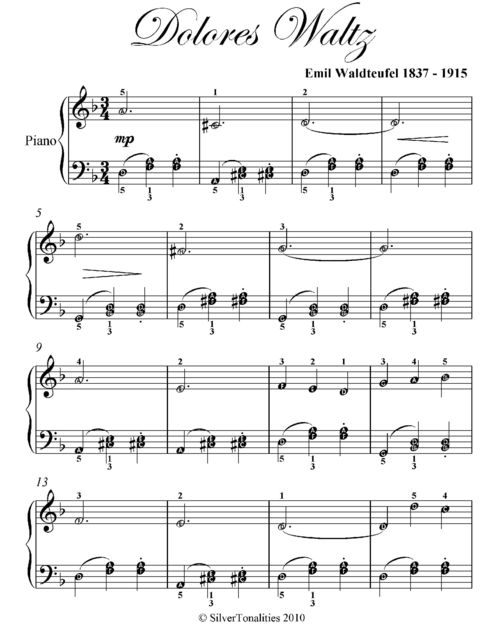 Dolores Waltz Easy Piano Sheet Music, Emil Waldteufel