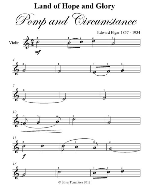Land of Hope and Glory Pomp and Circumstance Easy Violin Sheet Music, Edward Elgar