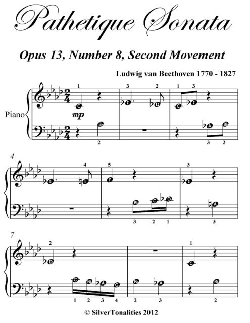 Pathetique Sonata Opus 13 Number 8 Second Movement Beginner Piano Sheet Music, Ludwig van Beethoven