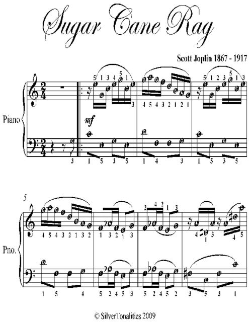 Sugar Cane Rag Scott Joplin Easy Piano Sheet Music, Scott Joplin