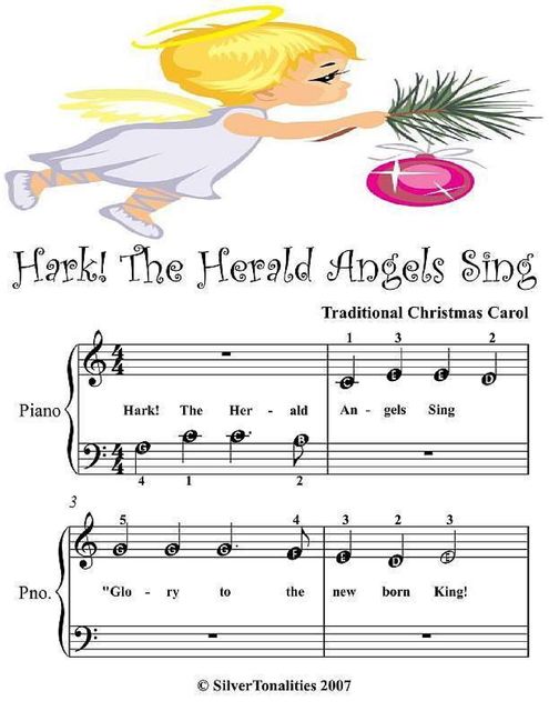 Hark the Herald Angels Sing Easiest Piano Sheet Music, Traditional English Carol