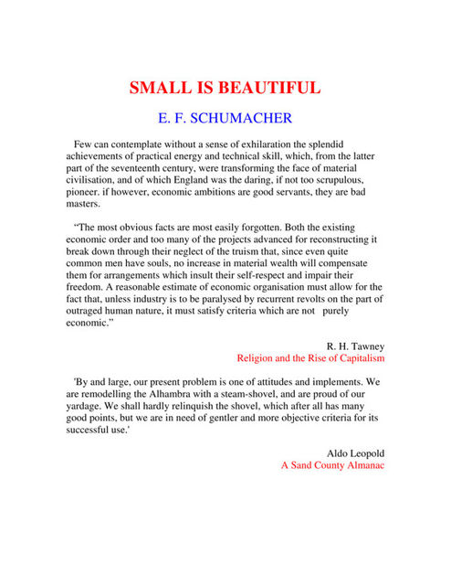 Small Is Beautiful: Economics as if People Mattered, E.F.Schumacher