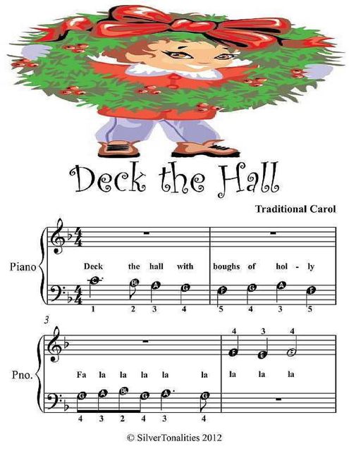 Deck the Hall Beginner Piano Sheet Music, Traditional Carol