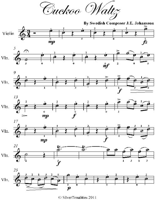 Cuckoo Waltz Easy Violin Sheet Music, J.E.Johansson