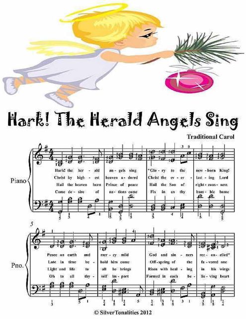 Hark the Herald Angels Sing Elementary Piano Sheet Music, Traditional Carol