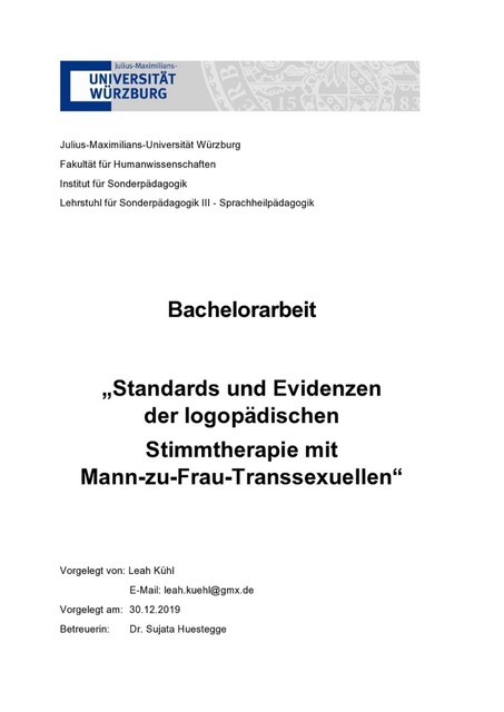 Standards und Evidenzen der logopädischen Stimmtherapie mit Mann-zu-Frau-Transsexuellen, Leah Kühl