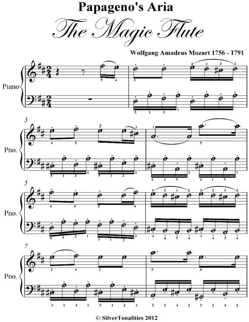 Papageno's Aria the Magic Flute Easy Piano Sheet Music, Wolfgang Amadeus Mozart