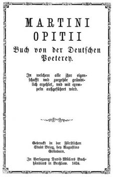 Buch von der Deutschen Poeterey, Martin Opitz