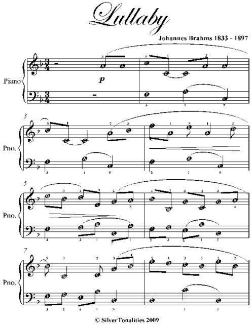 Lullaby Easy Piano Sheet Music, Johannes Brahms