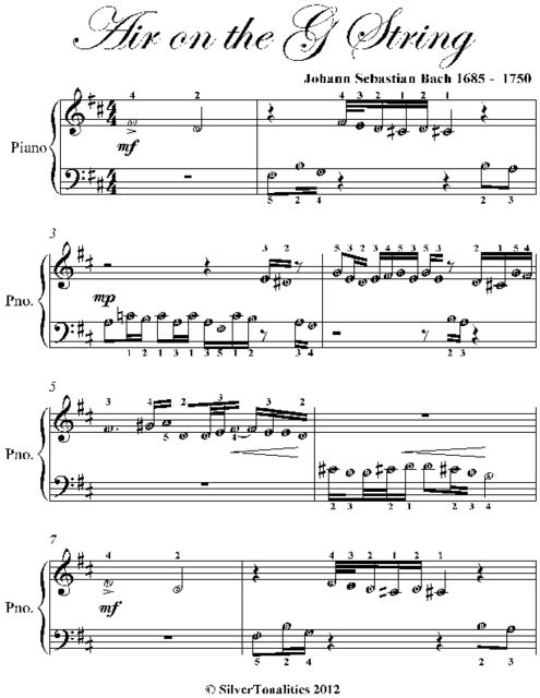 Air on the G String Beginner Piano Sheet Music, Johann Sebastian Bach