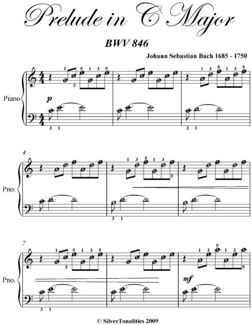 Prelude in C Major Easy Piano Sheet Music, Johann Sebastian Bach