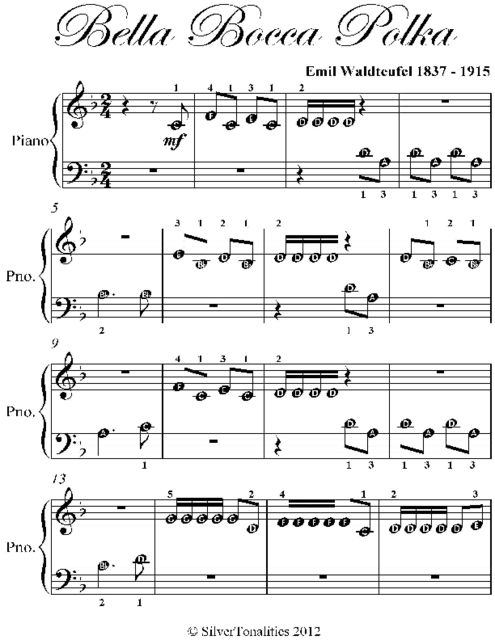 Bella Bocca Polka Beginner Piano Sheet Music, Emil Waldteufel