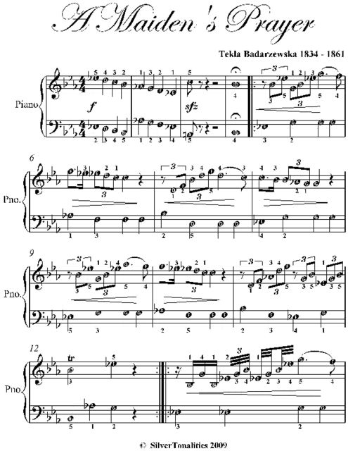 A Maiden's Prayer Easy Piano Sheet Music, Tekla Badarzewska