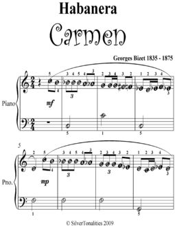 Habanera Carmen Easiest Piano Sheet Music, Georges Bizet
