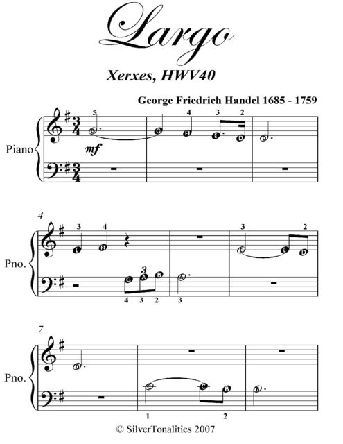 Largo Beginner Piano Sheet Music, George Friedrich Handel