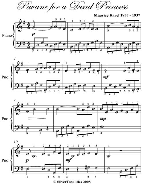 Pavane for a Dead Princess Easy Piano Sheet Music, Maurice Ravel