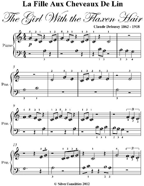 La La Fille Aux Cheveaux De Lin the Girl With the Flaxen Hair Beginner Piano Sheet Music, Claude Debussy