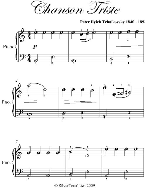 Chanson Triste Easy Piano Sheet Music, Peter Ilyich Tchaikovsky